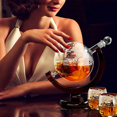 Globe Whiskey Decanter Set with 2 Glasses