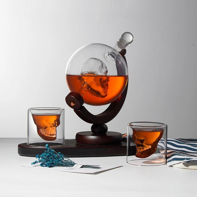 Skull Whiskey Decanter Set with Matching Skull Glasses