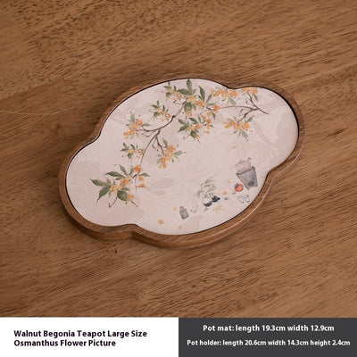 Walnut Begonia Pot Tray Set Tea Set Storage Tray
