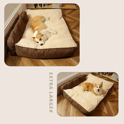 Dog Pillow Bed – Large Washable Cushion with Backrest & Pillow, Non-Slip (M–XL)