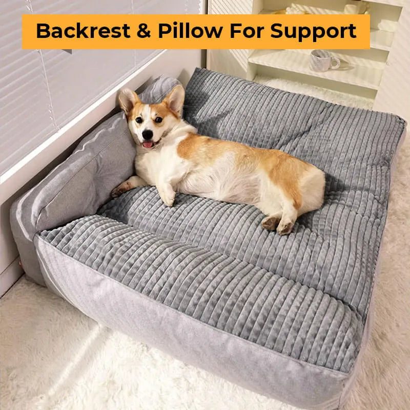 Dog Pillow Bed – Large Washable Cushion with Backrest & Pillow, Non-Slip (M–XL)