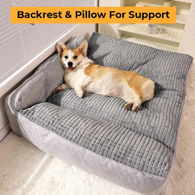 Dog Pillow Bed – Large Washable Cushion with Backrest & Pillow, Non-Slip (M–XL)