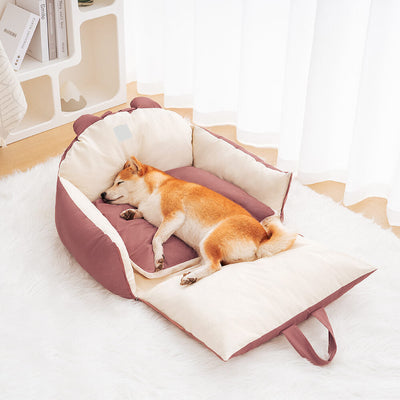 Dog Car Seat Bed – Bear Ears Safety Booster, Washable Plush Travel Seat for Small & Medium Dogs