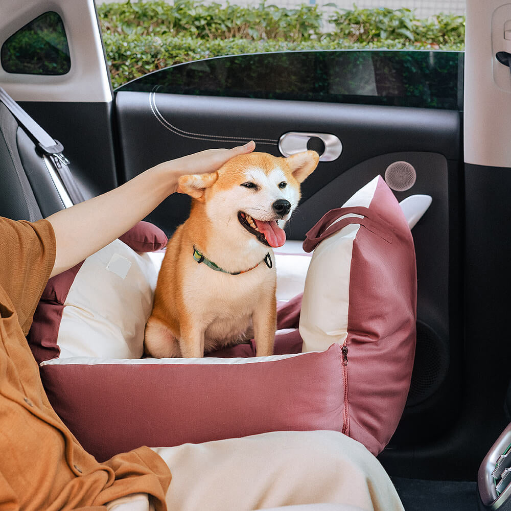 Dog Car Seat Bed – Bear Ears Safety Booster, Washable Plush Travel Seat for Small & Medium Dogs