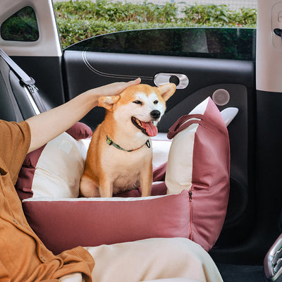 Dog Car Seat Bed – Bear Ears Safety Booster, Washable Plush Travel Seat for Small & Medium Dogs