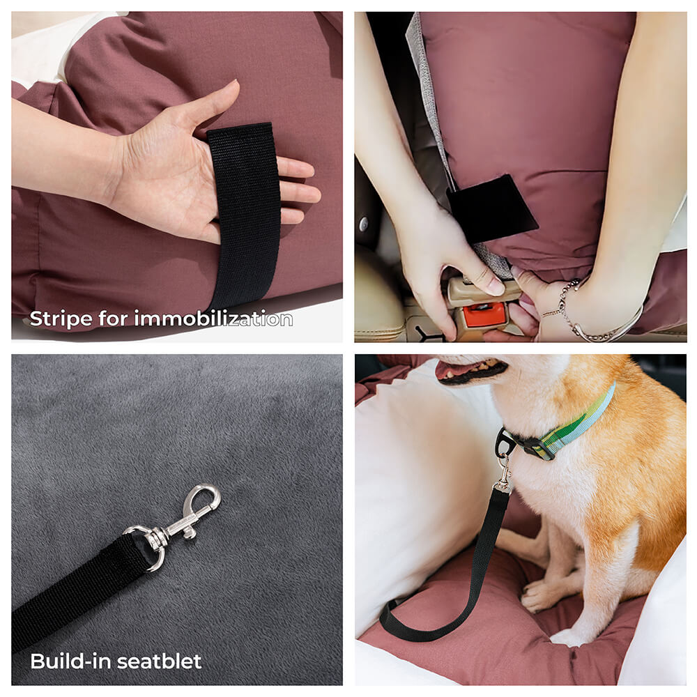 Dog Car Seat Bed – Bear Ears Safety Booster, Washable Plush Travel Seat for Small & Medium Dogs