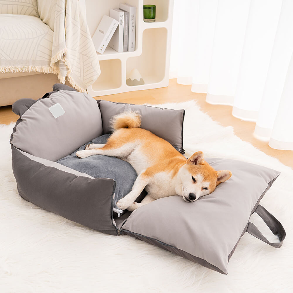 Dog Car Seat Bed – Bear Ears Safety Booster, Washable Plush Travel Seat for Small & Medium Dogs