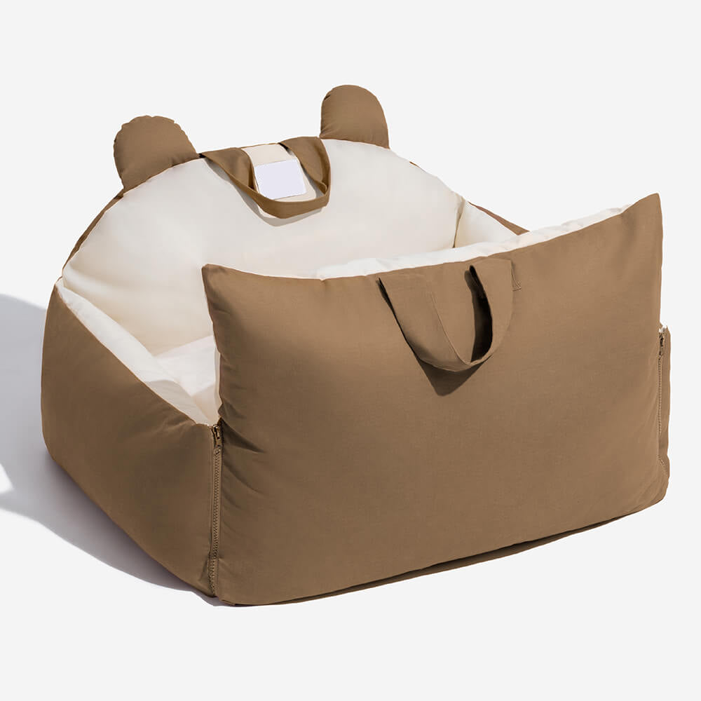 Dog Car Seat Bed – Bear Ears Safety Booster, Washable Plush Travel Seat for Small & Medium Dogs