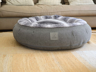 Donut Dog Bed – Grey Luxury Calming Orthopedic Washable Nest for Small to XL Dogs