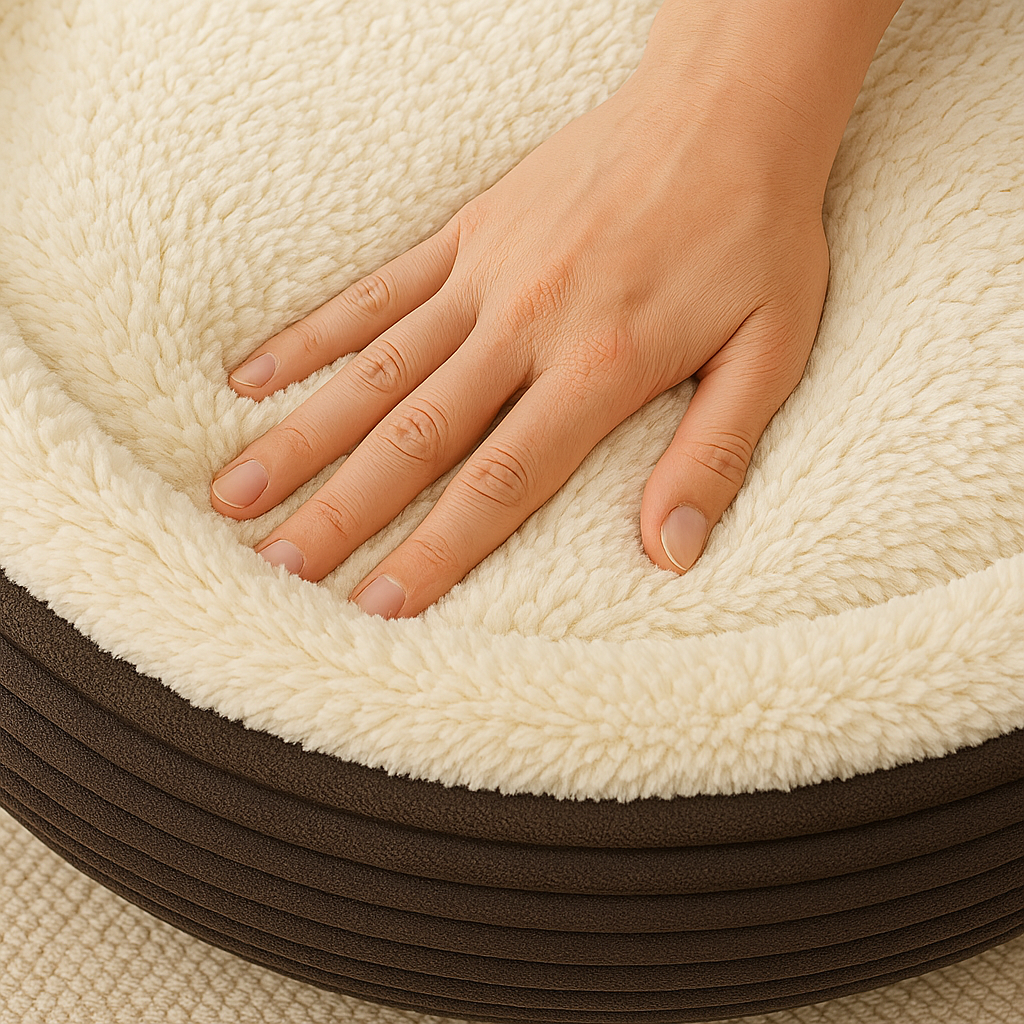 Large Plush Dog Bed for Large Dogs – Washable Cover, Anti-Slip, Calming Bolster (Grey/Cream)