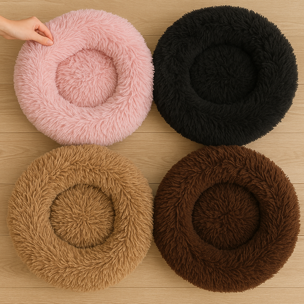 Calming Dog Bed – Anti-Anxiety Donut with Raised Rim, Self-Warming Faux Shag Fur