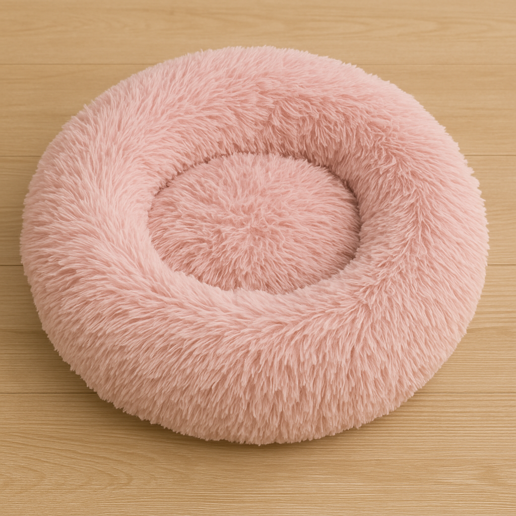 Calming Dog Bed – Anti-Anxiety Donut with Raised Rim, Self-Warming Faux Shag Fur