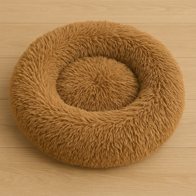 Calming Dog Bed – Anti-Anxiety Donut with Raised Rim, Self-Warming Faux Shag Fur