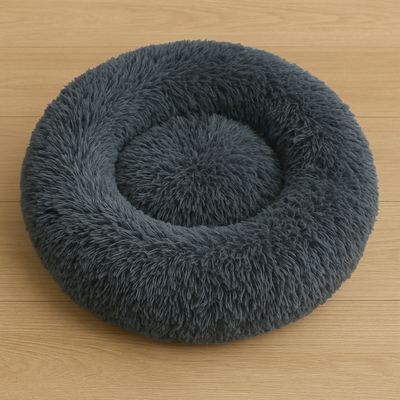 Calming Dog Bed – Anti-Anxiety Donut with Raised Rim, Self-Warming Faux Shag Fur