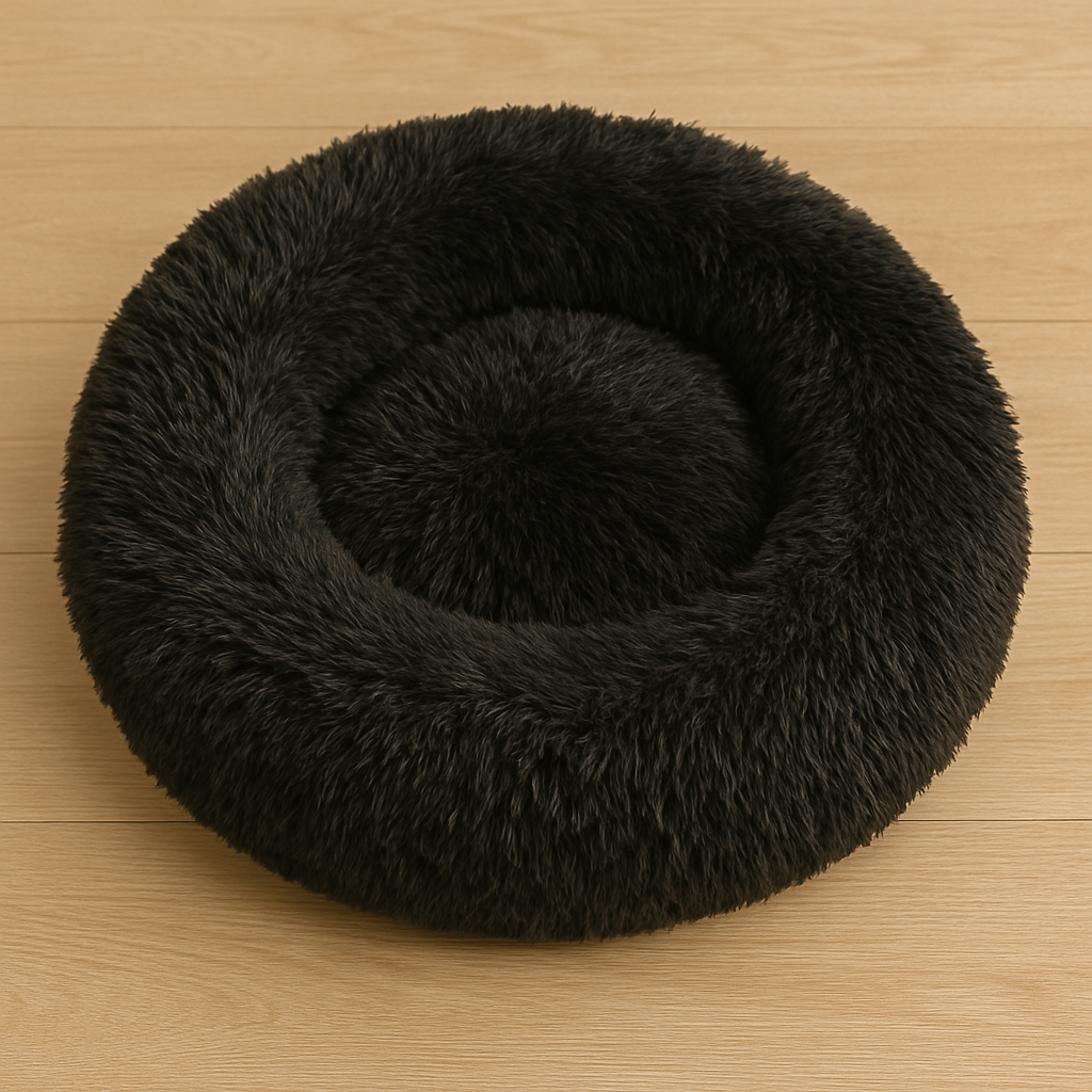 Calming Dog Bed – Anti-Anxiety Donut with Raised Rim, Self-Warming Faux Shag Fur