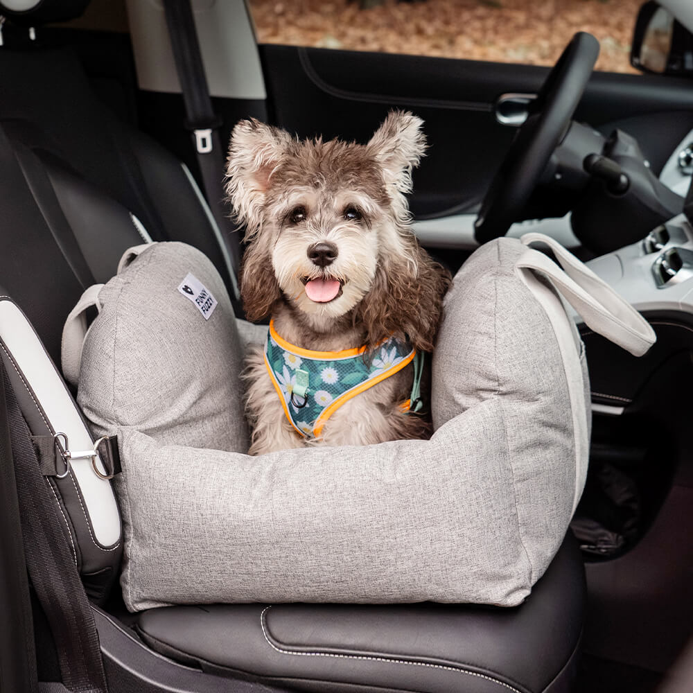 Dog Car Seat Bed – First Class Booster with Safety Belt, Washable Cushion & Travel Carrier