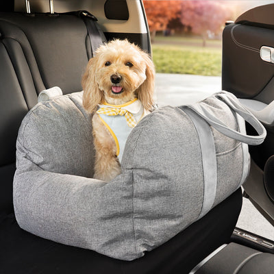 Dog Car Seat Bed – First Class Booster with Safety Belt, Washable Cushion & Travel Carrier