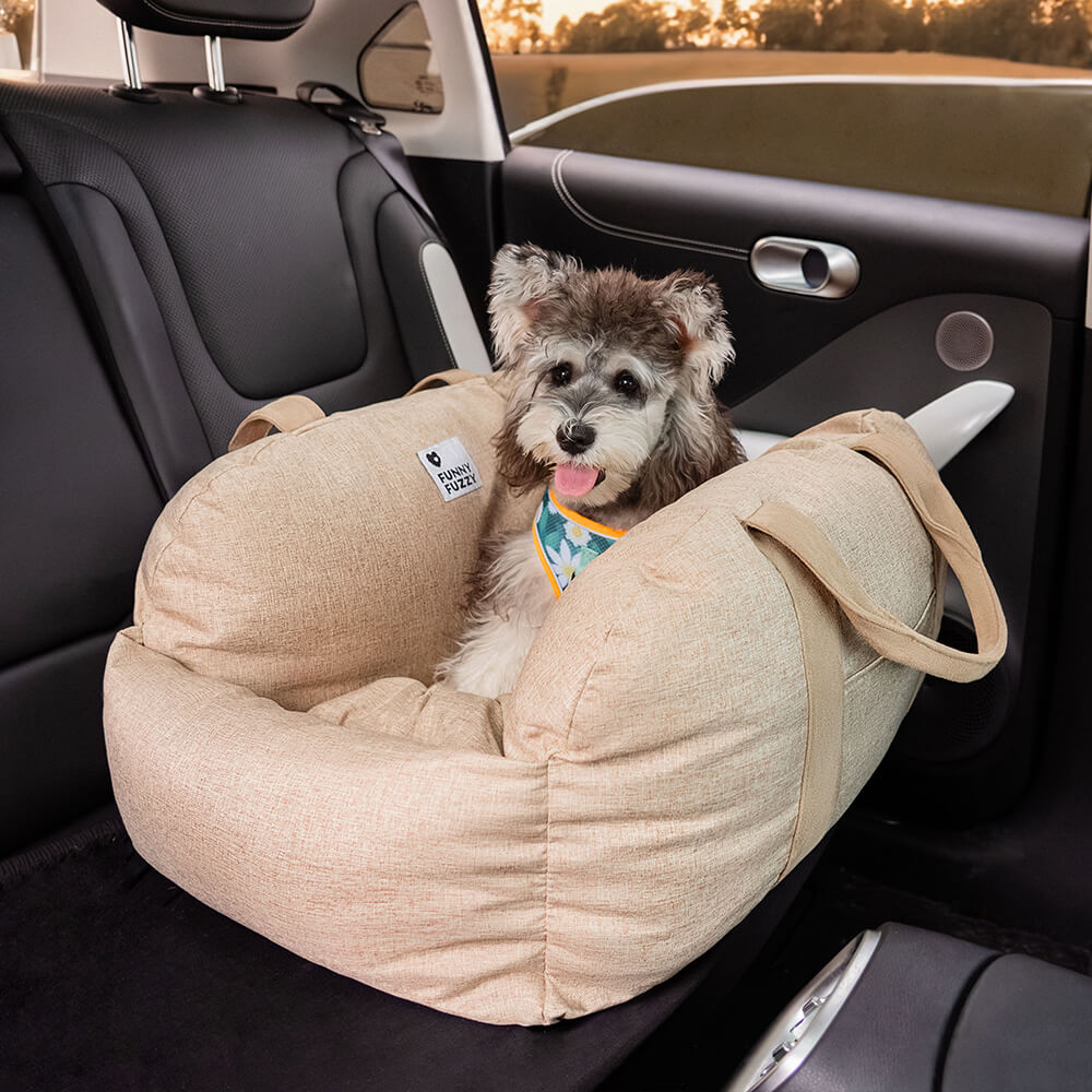 Dog Car Seat Bed – First Class Booster with Safety Belt, Washable Cushion & Travel Carrier