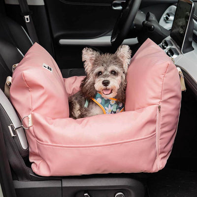 Dog Car Seat Bed – First Class Booster with Safety Belt, Washable Cushion & Travel Carrier