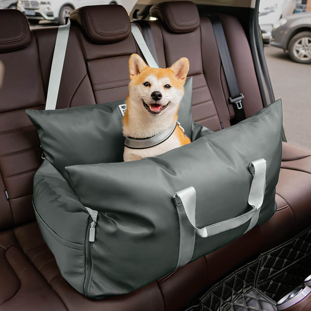Dog Car Seat Bed – First Class Booster with Safety Belt, Washable Cushion & Travel Carrier
