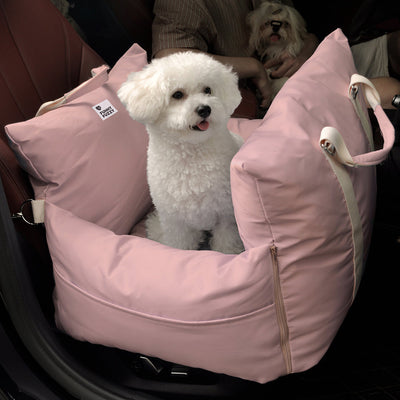 Dog Car Seat Bed – First Class Booster with Safety Belt, Washable Cushion & Travel Carrier