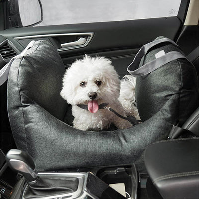 Dog Car Seat Bed – First Class Booster with Safety Belt, Washable Cushion & Travel Carrier