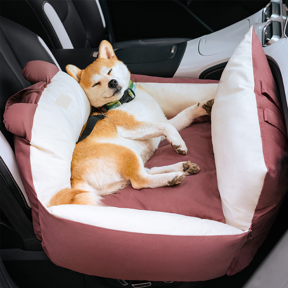 Dog Car Seat Bed – Bear Ears Safety Booster, Washable Plush Travel Seat for Small & Medium Dogs