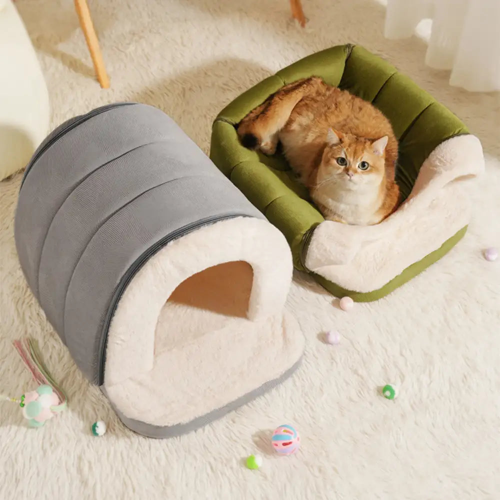 Cat & Dog Cave Bed – Snug Plush Pet House, Anti-Anxiety, Washable, Orthopedic Support (S–L)