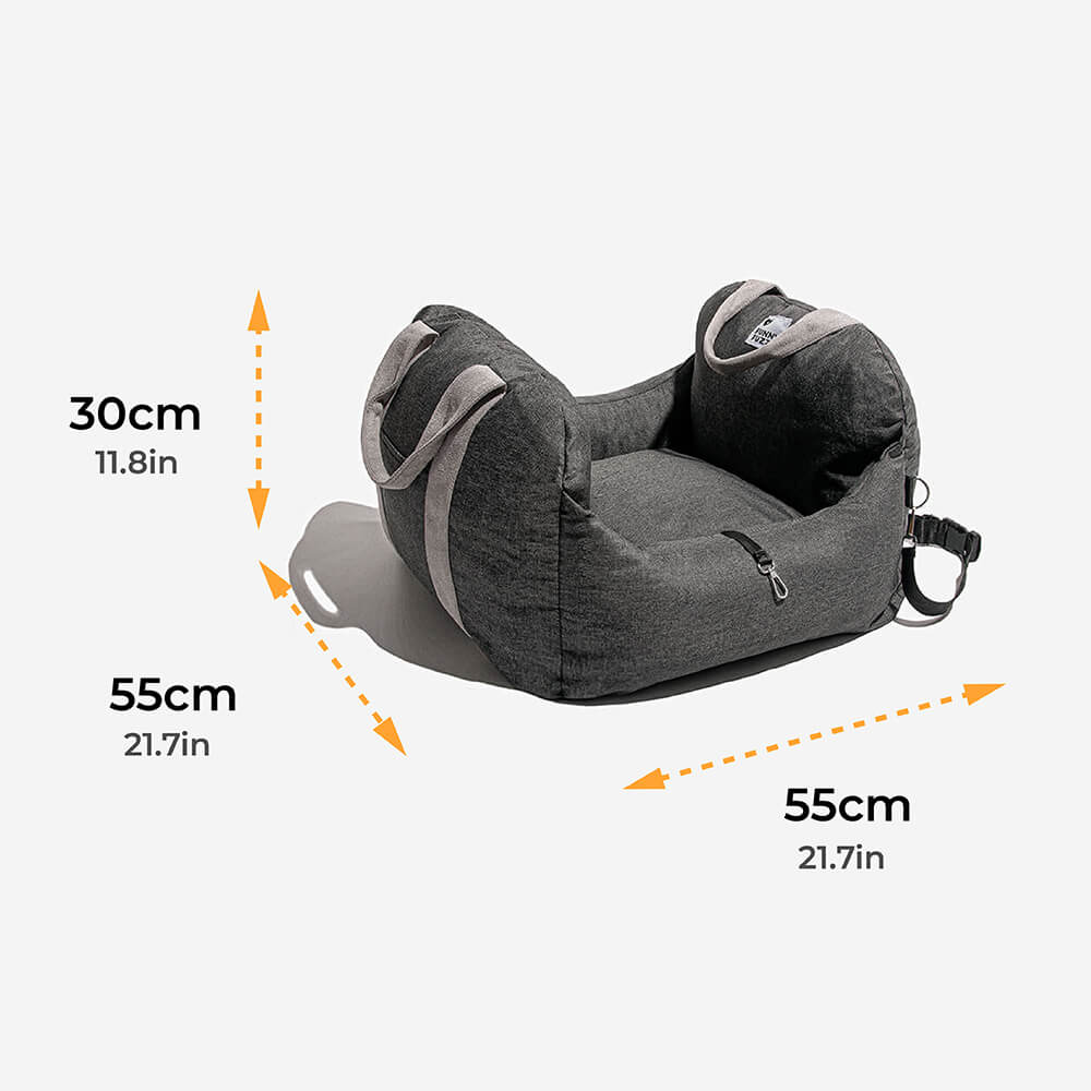 Dog Car Seat Bed – First Class Booster with Safety Belt, Washable Cushion & Travel Carrier