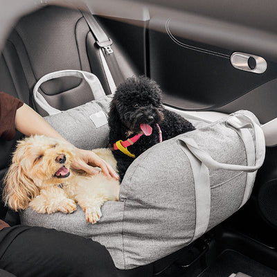 Dog Car Seat Bed – First Class Booster with Safety Belt, Washable Cushion & Travel Carrier