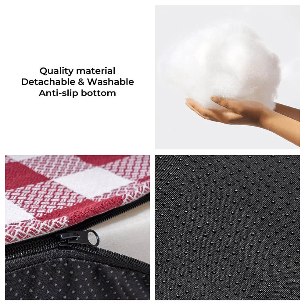 Calming Dog Bed – Festive Tartan Cozy Anti-Anxiety Washable Plush Nest with Foam Support