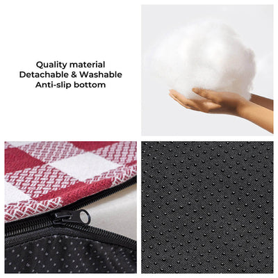 Calming Dog Bed – Festive Tartan Cozy Anti-Anxiety Washable Plush Nest with Foam Support