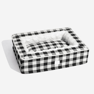 Calming Dog Bed – Festive Tartan Cozy Anti-Anxiety Washable Plush Nest with Foam Support