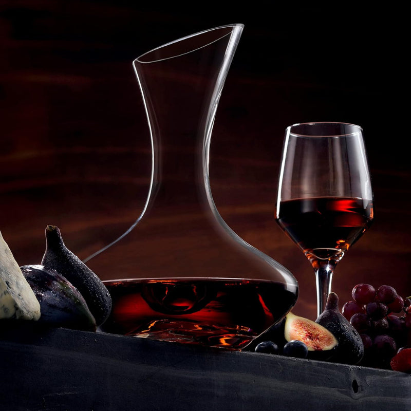 Glass Wine Decanter With Wide Base And Slanted Spout