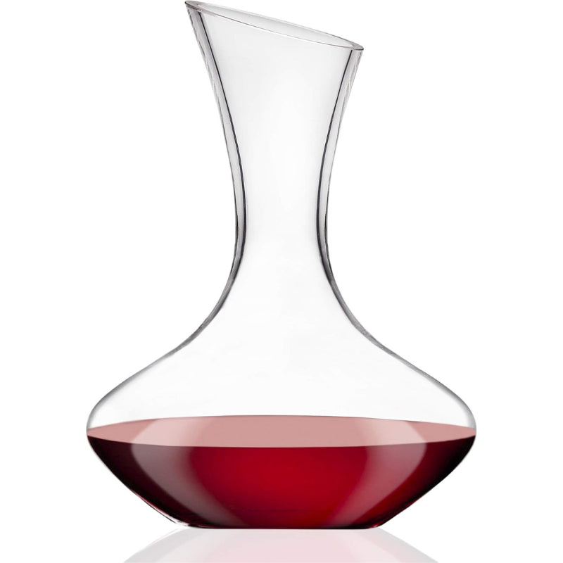 Glass Wine Decanter With Wide Base And Slanted Spout