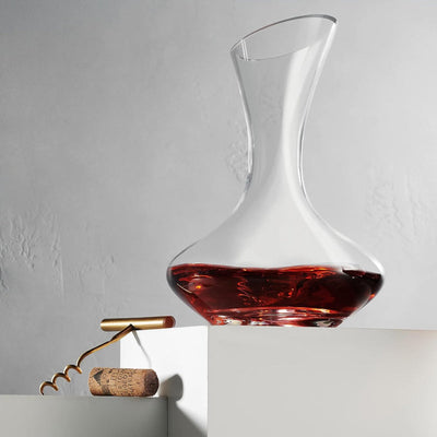 Glass Wine Decanter With Wide Base And Slanted Spout