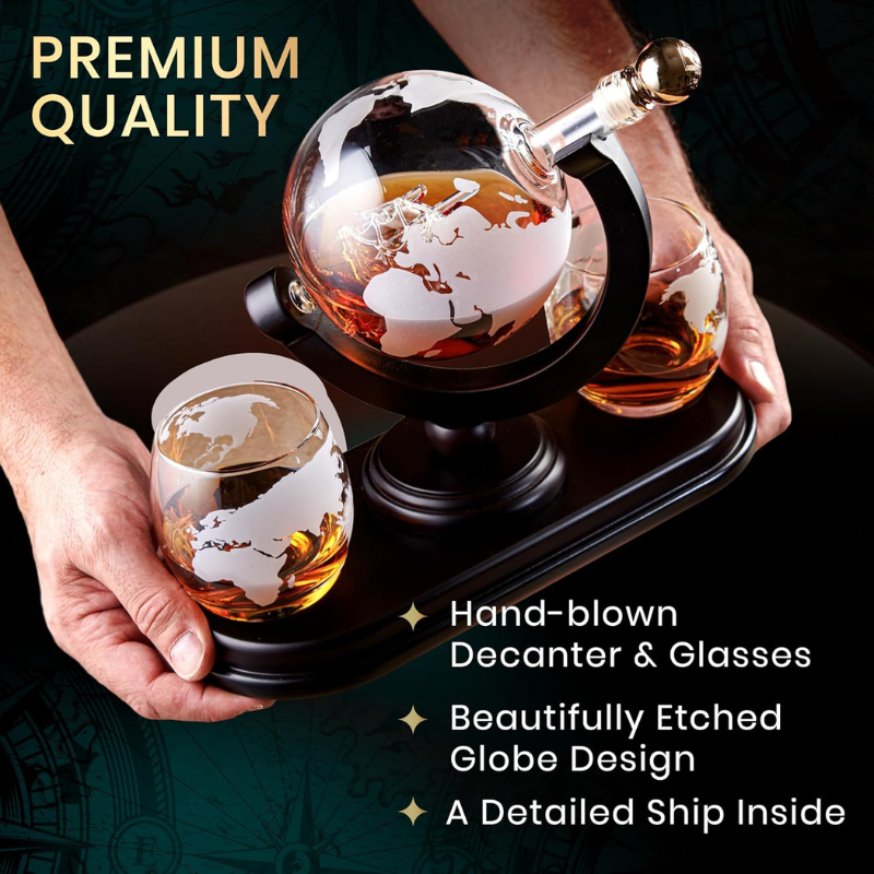Globe Map Design Whiskey Decanter Set
