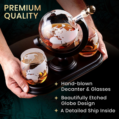 Globe Map Design Whiskey Decanter Set