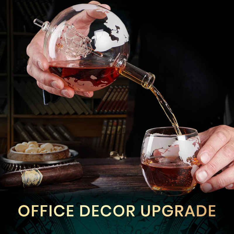 Globe Map Design Whiskey Decanter Set