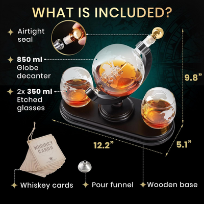 Globe Map Design Whiskey Decanter Set