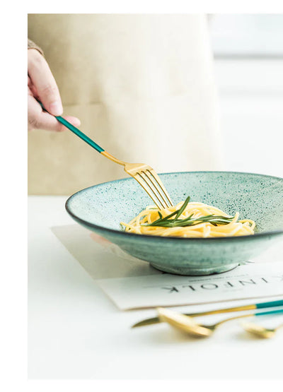 Green/Golden (4406)-24 PCs Premium Steel Cutlery Set