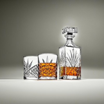 Irish Leaf Design Glass With Whiskey Decanter Set
