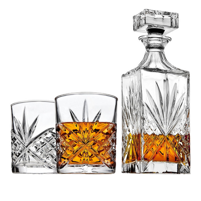 Irish Leaf Design Glass With Whiskey Decanter Set