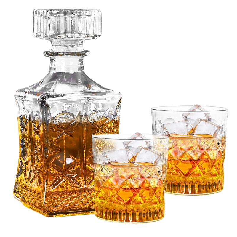 Pack Of Two Glasses With Whiskey Decanter Set