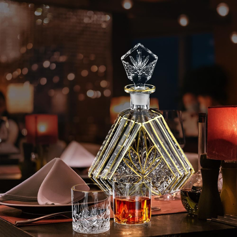 Trimmed Crystal Decanter Set With Two Glasses