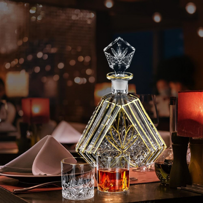 Trimmed Crystal Decanter Set With Two Glasses