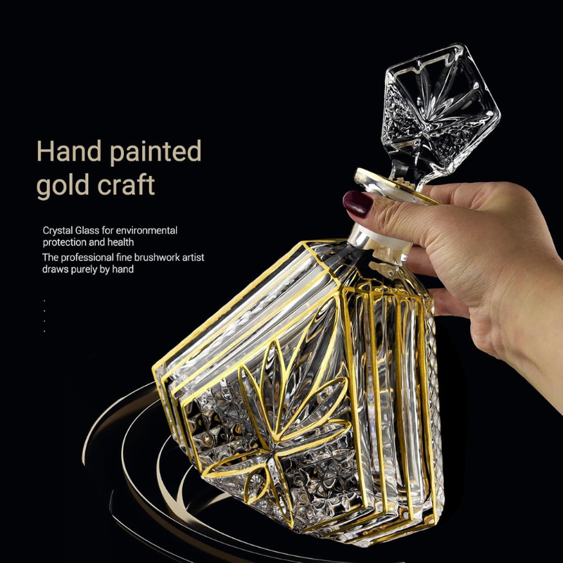 Trimmed Crystal Decanter Set With Two Glasses