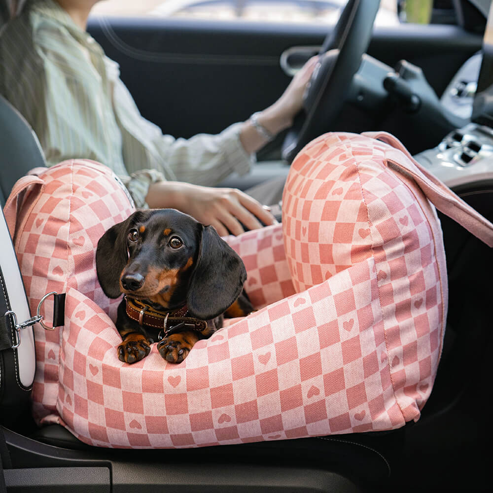 Dog Car Seat Bed – First Class Booster with Safety Belt, Washable Cushion & Travel Carrier