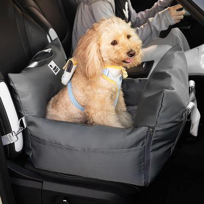Dog Car Seat Bed – First Class Booster with Safety Belt, Washable Cushion & Travel Carrier