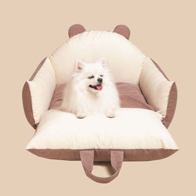 Dog Car Seat Bed – Bear Ears Safety Booster, Washable Plush Travel Seat for Small & Medium Dogs